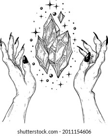 Vector, artistic illustration, handmade, made with pen and ink. The magic crystal.