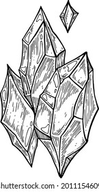 Vector, ilustración artística, hecho a mano, hecho con lápiz y tinta. El cristal mágico.