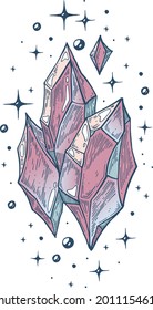 Vector, artistic illustration, handmade, made with pen and ink. The magic crystal.