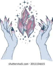 Vector, ilustración artística, hecho a mano, hecho con lápiz y tinta. El cristal mágico.