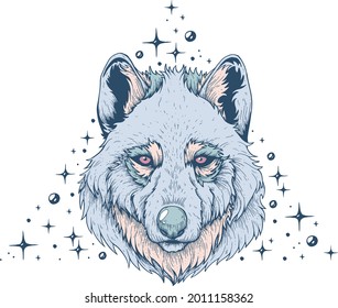 Vector, artistic illustration, handmade, made with pen and ink. Wolf.
