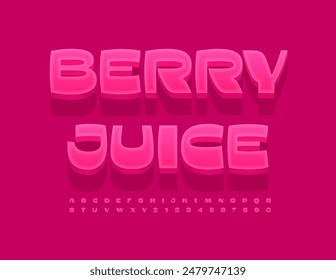 Vector artistic label Berry Juice. Stylish Red 3D Font. Trendy Alphabet Letters and Numbers set.