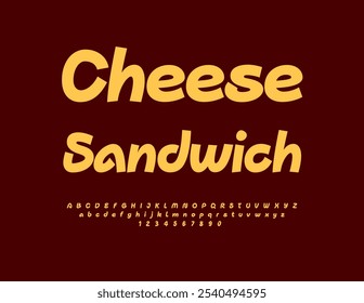 Rótulo artístico vetor Sanduíche de Queijo. Fonte artística brilhante. Conjunto de letras e números do alfabeto moderno.