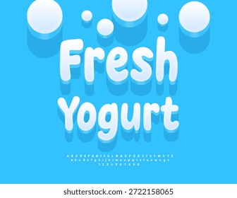 Vector Artistic label Fresh Yogurt. Artistic White Font. Funny Modern 3D Alphabet Letters and Numbers set.