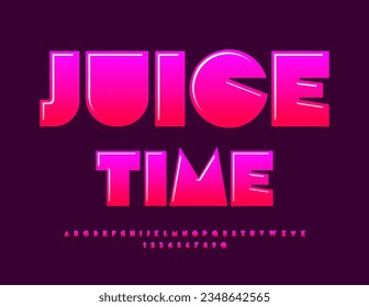 Vector artistic label Juice Time. Bright Glossy Font. Abstract style Alphabet Letters and Numbers