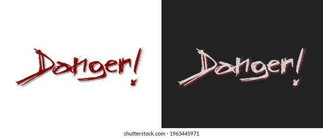 Vector artistic lettering "Danger" on black and white background