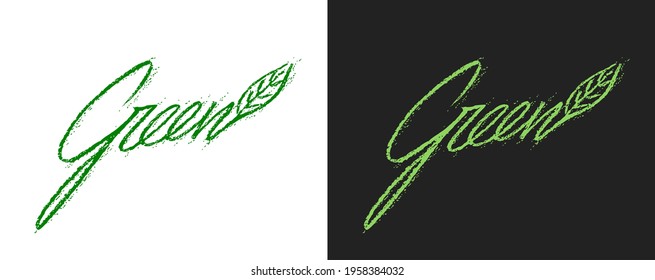 Vector artistic lettering "Green" on black and white background