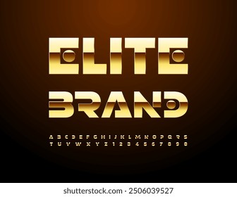 Vector artistic logo Elite Brand. Unique Golden Font. Modern Alphabet Letters and Numbers set.