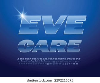 Vector artistic logo Eve Care. Modern Glass Font. Glossy transparent  Letters and Numbers set	