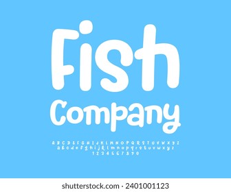 Vector artistic logo Fish Company. White handwritten Font. Creative Alphabet Letters and Numbers set