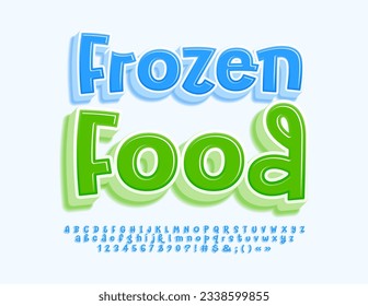 Vector artistic logo Frozen Food with creative Blue Font. Modern 3D Alphabet Letters, Numbers and Symbols set