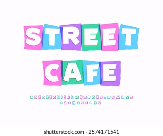 Vector Artistic logo Street Cafe with Decorative Font. Exclusive Colorful Alphabet Letters and Numbers set.