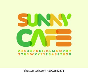 Vector artistic logo Sunny Cafe with creative watercolor Alphabet Letters and Numbers. Abstract bright Font