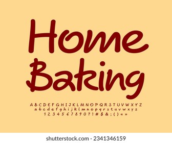 Vector artistic logotype Home Baking. Brown handwritten Alphabet Letters, Numbers and Symbols set. Minimalistic creative Font