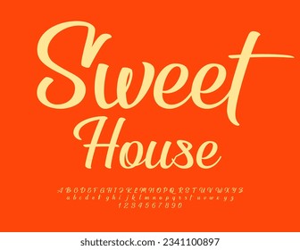Vector artistic logotype Sweet House. Handwritten Alphabet Letters, Numbers and Symbols set. Trendy calligraphic Font