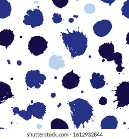Vector artistic paint blob splatter polka dot repeat pattern. Suitable for textile, wallpaper and giftwrap.