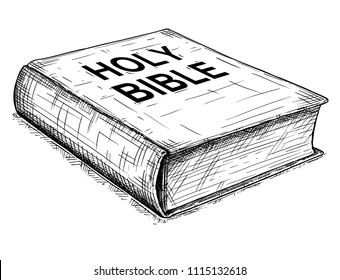 Vector artistic pen and ink conceptual drawing illustration of Holy Bible closed book.