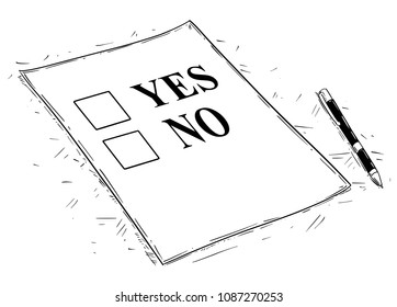 Vector artistic pen and ink drawing illustration of yes and no questionnaire form.