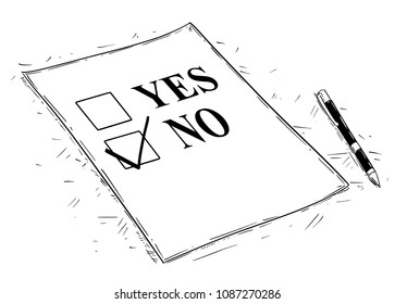 Vector artistic pen and ink drawing illustration of yes and no questionnaire form.