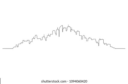 Vector artistic pen and ink drawing illustration of generic city high rise skyline with skyscraper buildings.