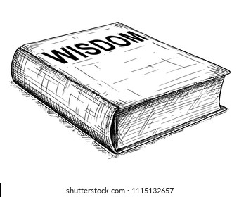 Vector artistic pen and ink drawing illustration of old closed book of wisdom.