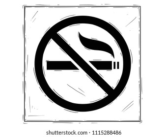 Vector artistic pen and ink drawing illustration of no smoking sign or symbol.