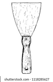 Vector Artistic Pen And Ink Drawing Illustration Of Filling Knife Or Spatula Isolated.