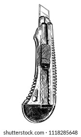Vector artistic pen and ink drawing illustration of snap-off utility knife or blade.