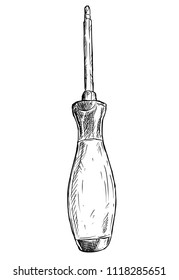Vector artistic pen and ink drawing illustration of cross-point screwdriver.