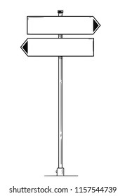 Vector artistic pen and ink drawing of left and right pointing arrow sign with blank or white areas for your text.