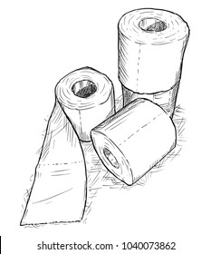 Vector artistic pen and ink hand drawing illustration of rolls of toilet paper.