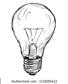 Vector artistic pen and ink sketch drawing illustration of light bulb.