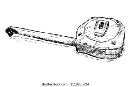 Vector artistic pen and ink sketch drawing illustration of measuring tape or measure.