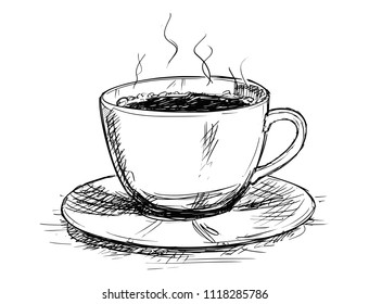 Vector artistic pen and ink sketch drawing illustration of coffee cup or mug.