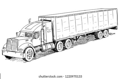 Vector artistic pen and ink sketch drawing illustration of Truck