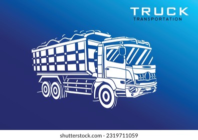 Vector artistic pen and ink sketch drawing illustration of Truck. European Truck Hand Drawn. Logistic driver services card template. BLACK AND WHITE TRANSPORT HEAVY TRUCK