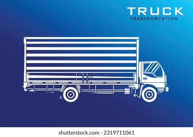 Lápiz artístico vectorial y dibujo de tinta ilustración de Truck. Camión europeo de mano. Plantilla de tarjeta de servicios de controlador logístico. CAMIÓN PESADA DE TRANSPORTE EN BLANCO Y NEGRO