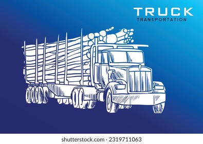 Vector artistic pen and ink sketch drawing illustration of Truck. European Truck Hand Drawn. Logistic driver services card template. BLACK AND WHITE TRANSPORT HEAVY TRUCK