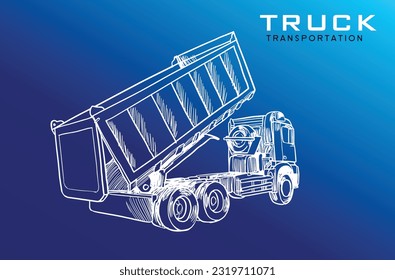 Vector artistic pen and ink sketch drawing illustration of Truck. European Truck Hand Drawn. Logistic driver services card template. BLACK AND WHITE TRANSPORT HEAVY TRUCK