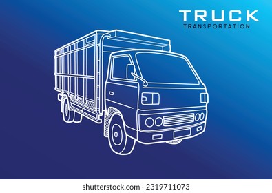 Vector artistic pen and ink sketch drawing illustration of Truck. European Truck Hand Drawn. Logistic driver services card template. BLACK AND WHITE TRANSPORT HEAVY TRUCK