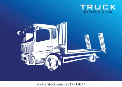 Lápiz artístico vectorial y dibujo de tinta ilustración de Truck. Camión europeo de mano. Plantilla de tarjeta de servicios de controlador logístico. CAMIÓN PESADA DE TRANSPORTE EN BLANCO Y NEGRO
