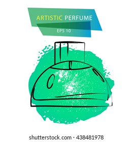 Vector artistic perfume sketch isolated on white background. ink drawn. Art gradient design paint drop, spot template for package, illustration, perfume shop, card, logo, icon, fashion magazine.
