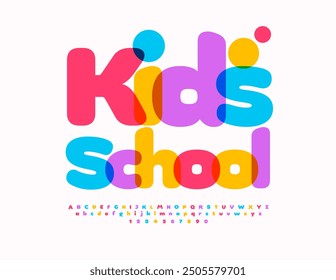 Vector artistic poster Kids School with Watercolor Alphabet Letters and Numbers set. Bright creative Font