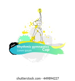 Vector artistic Rhythmic Gymnastic clubs sketch banner. Hand drawn brush stroke paint drops, spot, sketching for graphic design, poster, banner, flayer, placard, card, competition. Art grange style.