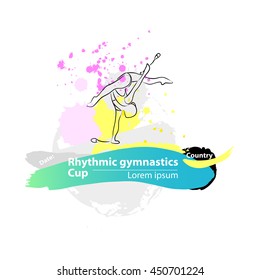 Vector artistic Rhythmic Gymnastic clubs sketch banner. Hand drawn brush stroke paint drops, spot, sketching for graphic design, poster, banner, flayer, placard, card, competition. Art grange style.