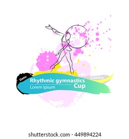 Vector artistic Rhythmic Gymnastic hoop sketch banner. Hand drawn brush stroke paint drops, spot, sketching for graphic design, poster, banner, flayer, placard, card, competition. Art grange style.