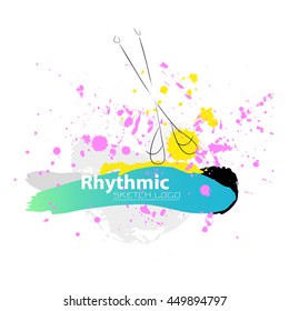 Vector artistic Rhythmic Gymnastic sketch clubs. Hand drawn brush stroke paint drops, spot, sketching for graphic design, poster, banner, flayer, placard, card, competition. Art grange style.