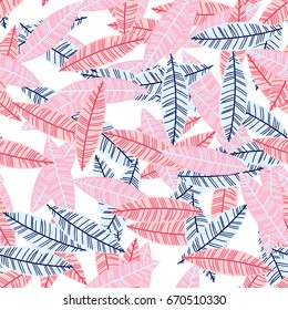 Vector artistic seamless pattern in scandinavian style. Messy primitive leaves. Simple nordic illustration. Use for fabric design, poster, placard, wrapping paper, invitation, home decor.