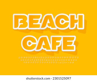 Vector artístico Sign Beach Cafe. Tipo de letra de emoticono amarillo. Letras y números de alfabeto creativos a la moda.
