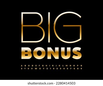 Signo artístico vectorial Gran Bono. Chic Golden Font. Letras, números y símbolos de alfabetos premium